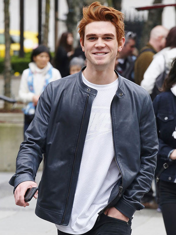KJ Apa Deep Blue Leather jacket