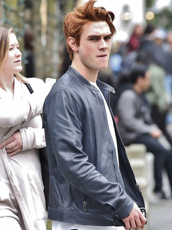 KJ Apa Deep Blue Leather jacket