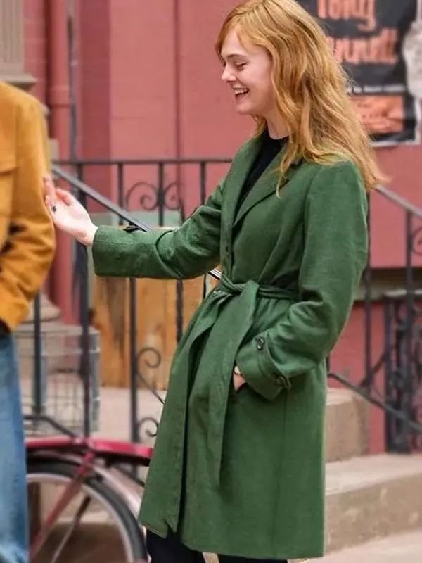 A Complete Unknown Elle Fanning Green Wool Coat