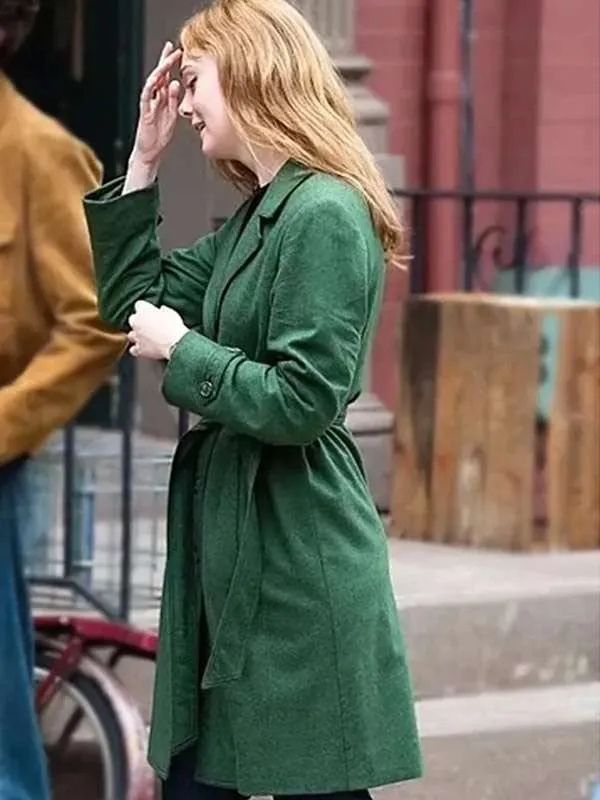 A Complete Unknown Elle Fanning Green Wool Coat