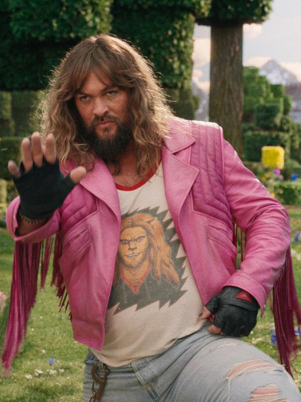 A Minecraft Movie 2025 Jason Momoa Pink Leather Jacket
