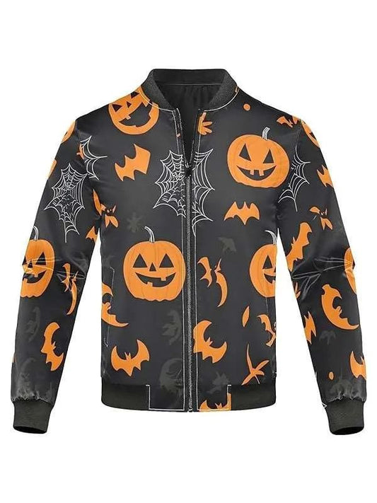 Halloween Pumpkins Printed Black Bomber Jacket