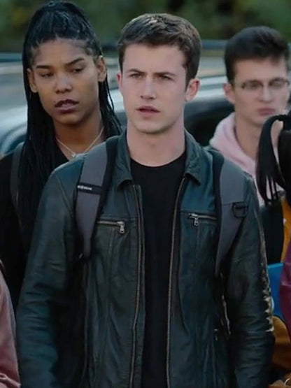 13 Reasons Why Dylan Minnette Black Leather Jacket