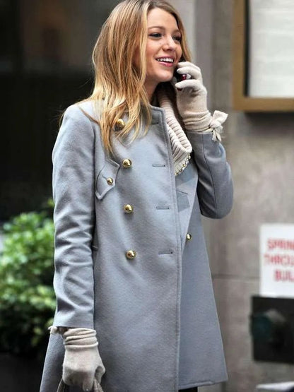 Blake Lively Gossip Girl Gray Wool Coat