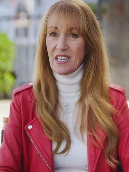 Celebrity IOU Jane Seymour Red Biker Leather Jacket