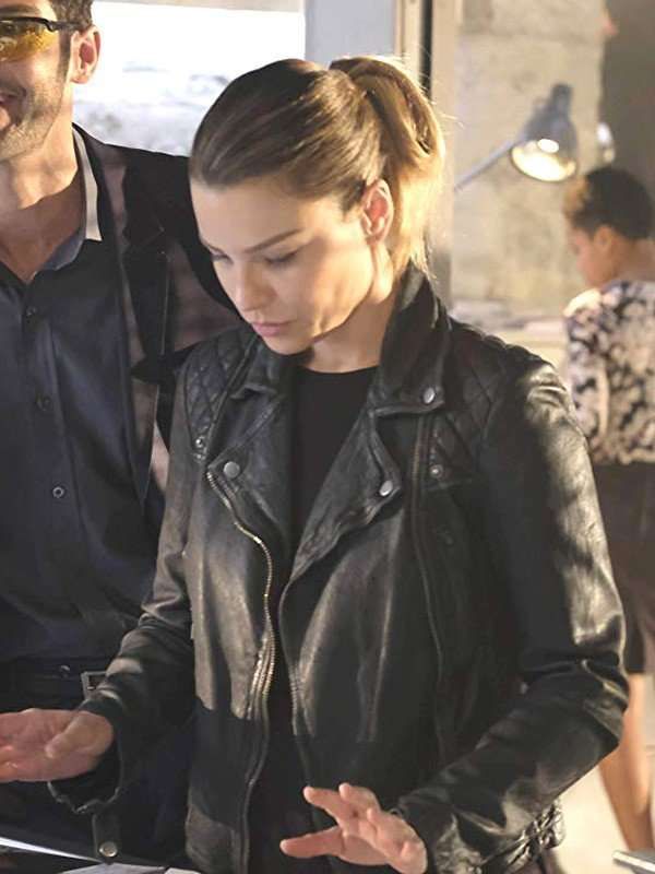 Chloe Decker Lucifer Black Biker Leather Jacket