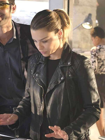 Chloe Decker Lucifer Black Biker Leather Jacket