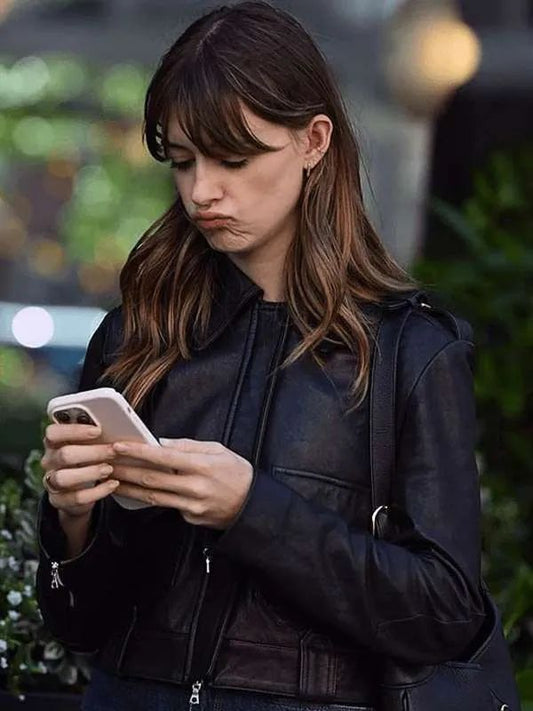 Daisy Edgar-Jones Black Cropped Leather Jacket