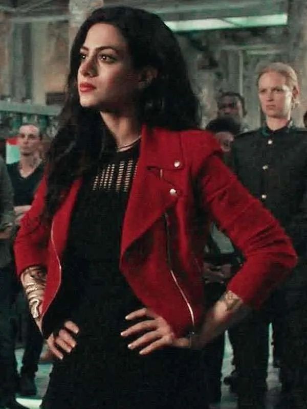 Emeraude Toubia Shadowhunters S02 Red Suede Leather Jacket