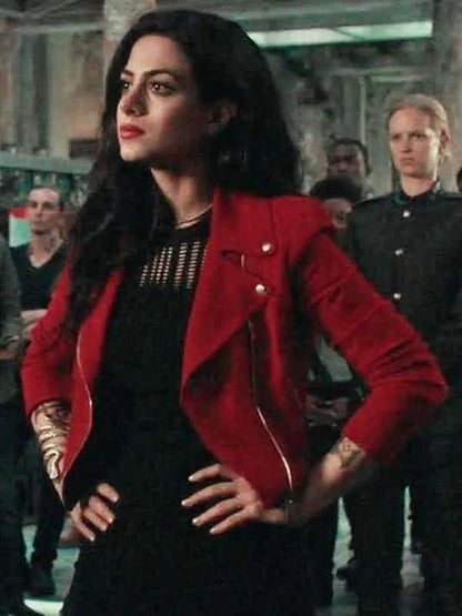 Emeraude Toubia Shadowhunters S02 Red Suede Leather Jacket