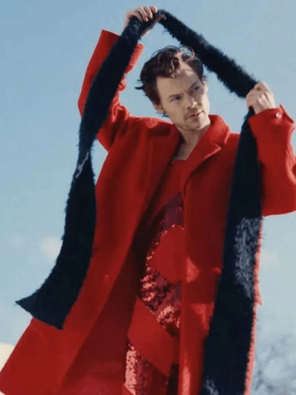 English Singer Harry Styles As It Was Red Wool Long Coat