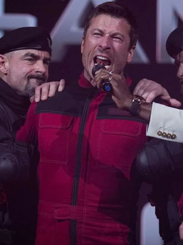 Glen Powell The Running Man Red and Black Cotton Jacket