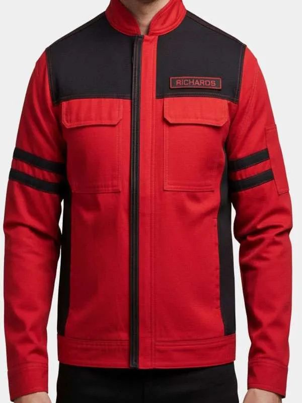 Glen Powell The Running Man Red and Black Cotton Jacket