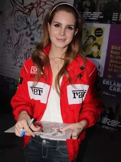  Lana Del Rey Ferrari Red Bomber Jacket