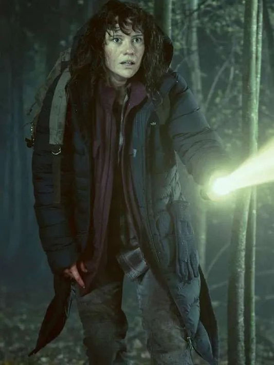 Lily Sullivan Forgive Us All Blue Puffer Hooded Coat