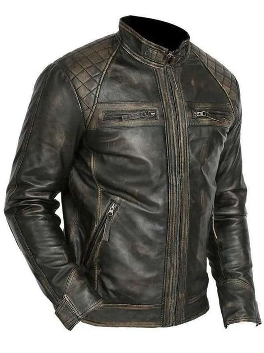 Men's Vintage Cafe Racer Black Biker Leather Jacket