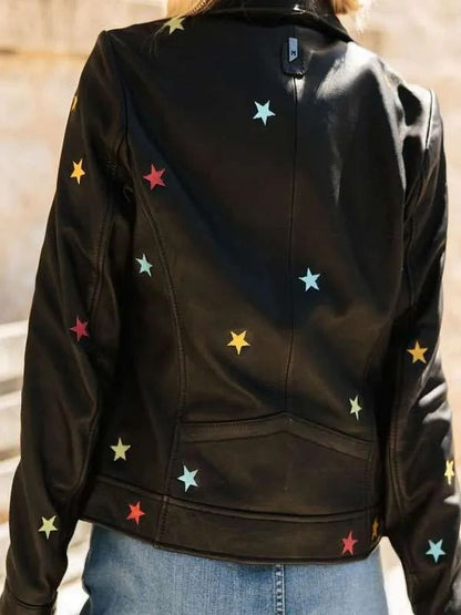 Morgan Nicole Zipper Len Star Black Biker Leather Jacket