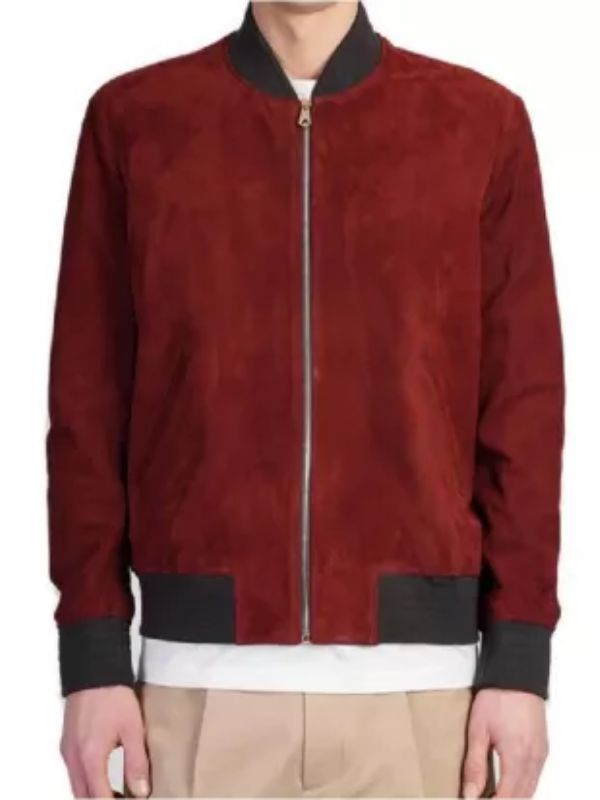 The Today Show Jared Harris Red Suede Leather Bomber Jacket