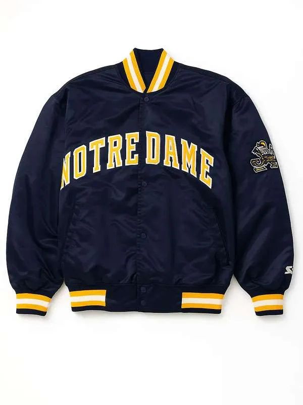 University of Notre Dame Starter 90’s Blue Satin Bomber Jacket
