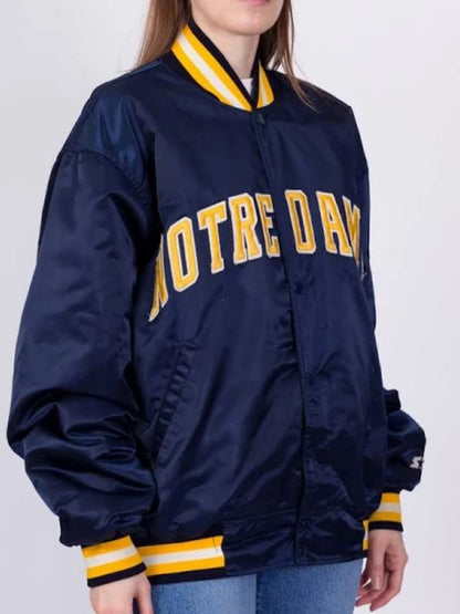 University of Notre Dame Starter 90’s Blue Satin Bomber Jacket